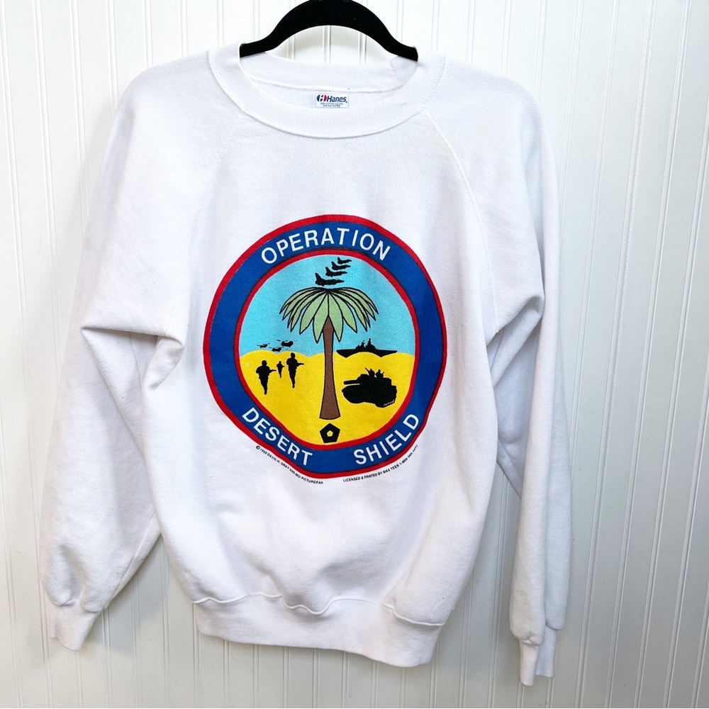 Operation Desert Shield Vintage 1990 White Crewneck Sweatshirt Size Large